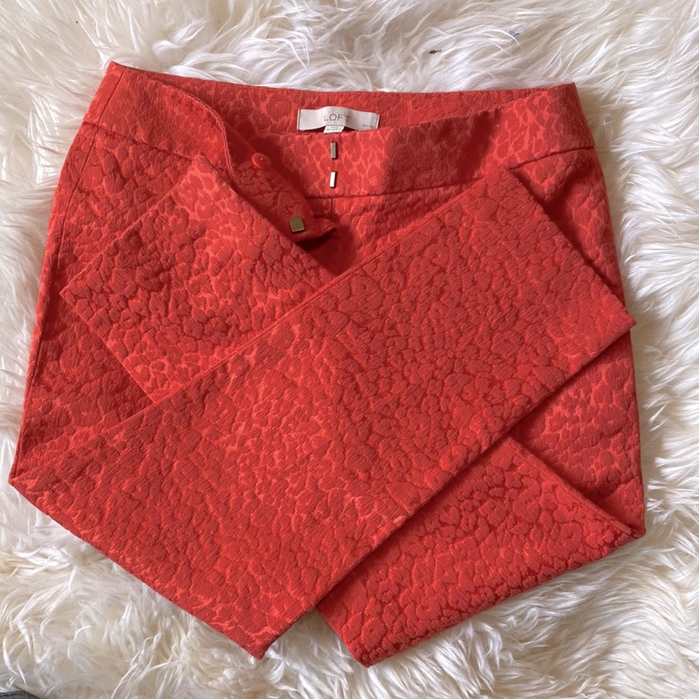 Ann Taylor LOFT Petite Red Jacquard Pants Size 4P